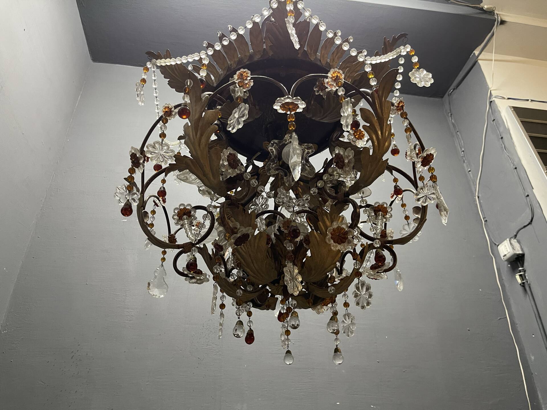 Italian Tole Murano Glass Chandelier 1960’s 