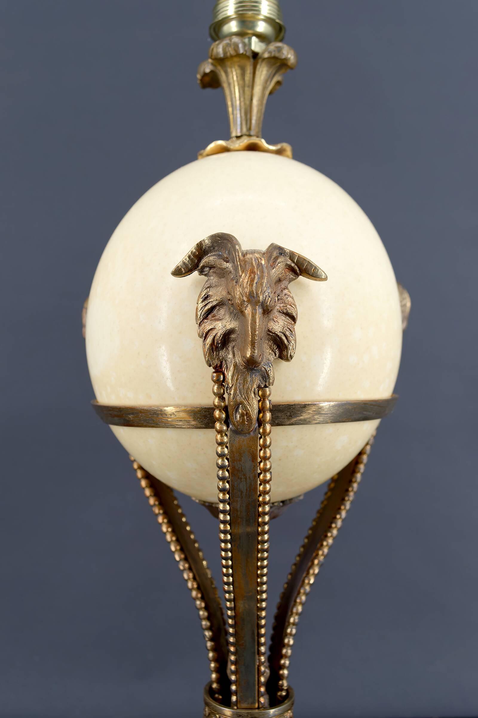 Neoclassical Lamp, Ostrich Egg & Bronze Animal Mount, c. 1900