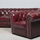 Vintage Chesterfield armchair in burgundy leather - teak frame, 1960s