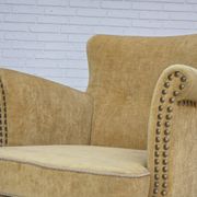 1960s, Danish armchair, honey-yellow furniture velour, original condition.