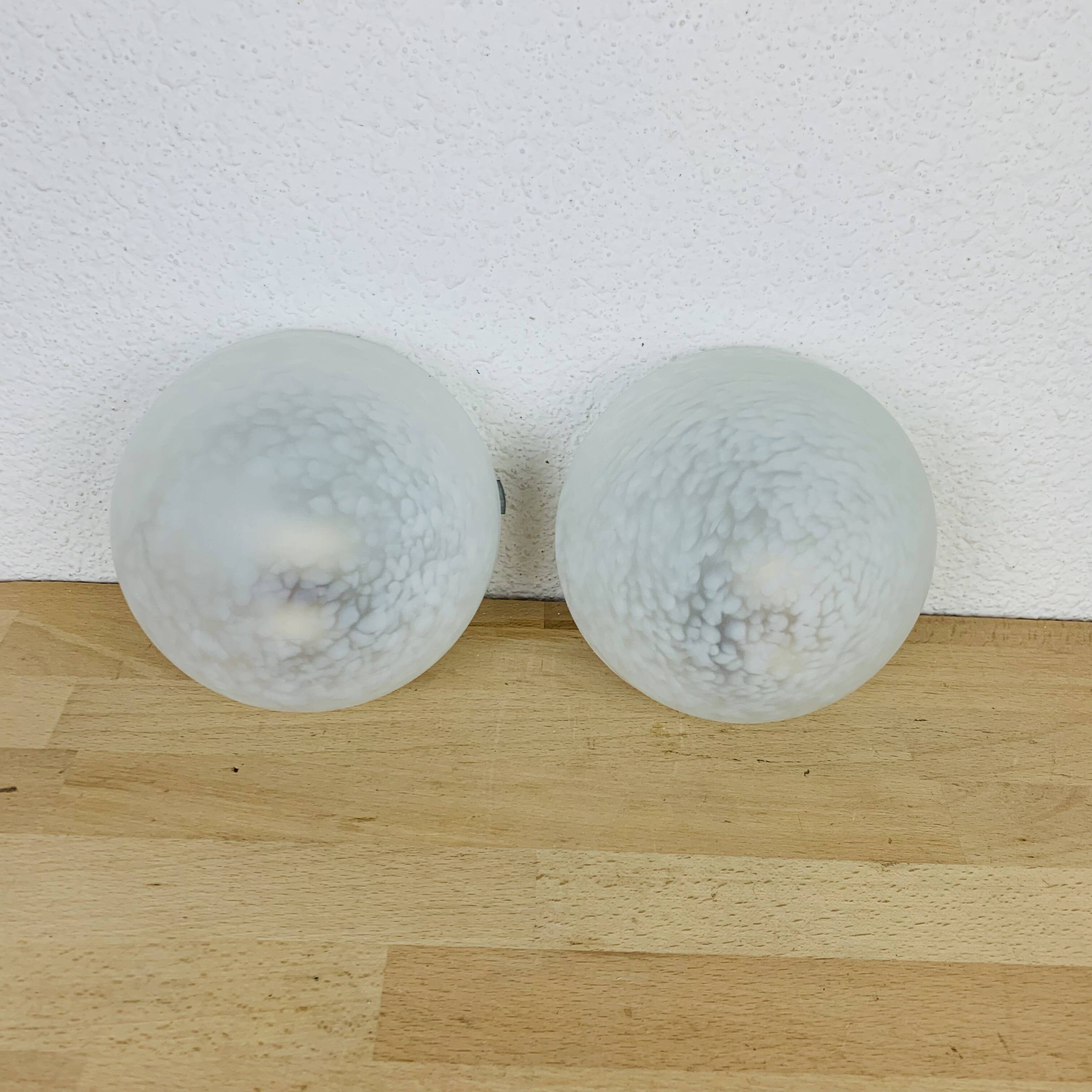 Pair of speckled glass wall lights from Vianne Domec half sphere