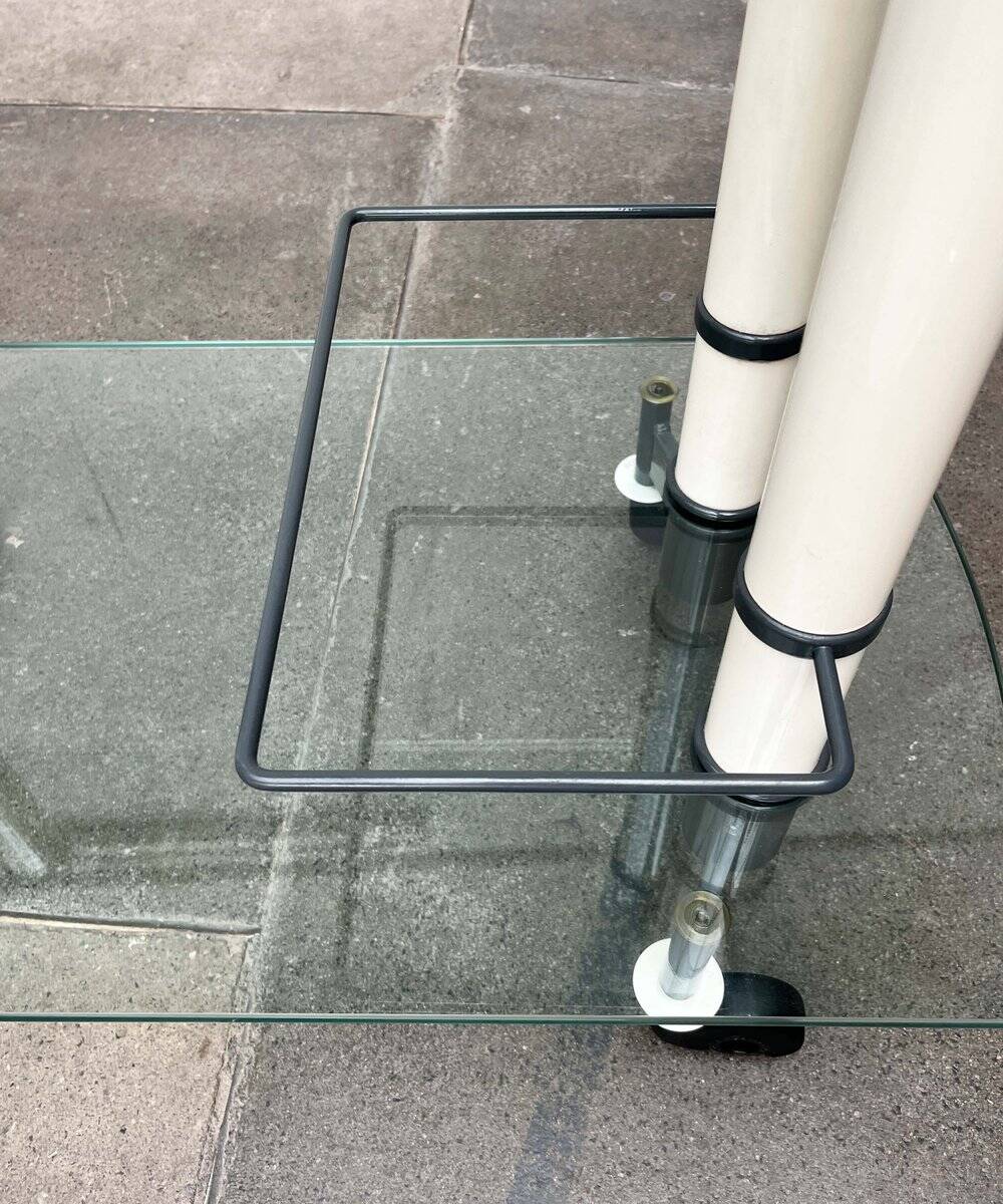 Postmodern Italian bar cart in glass and metal by Metalnova, 1980s.