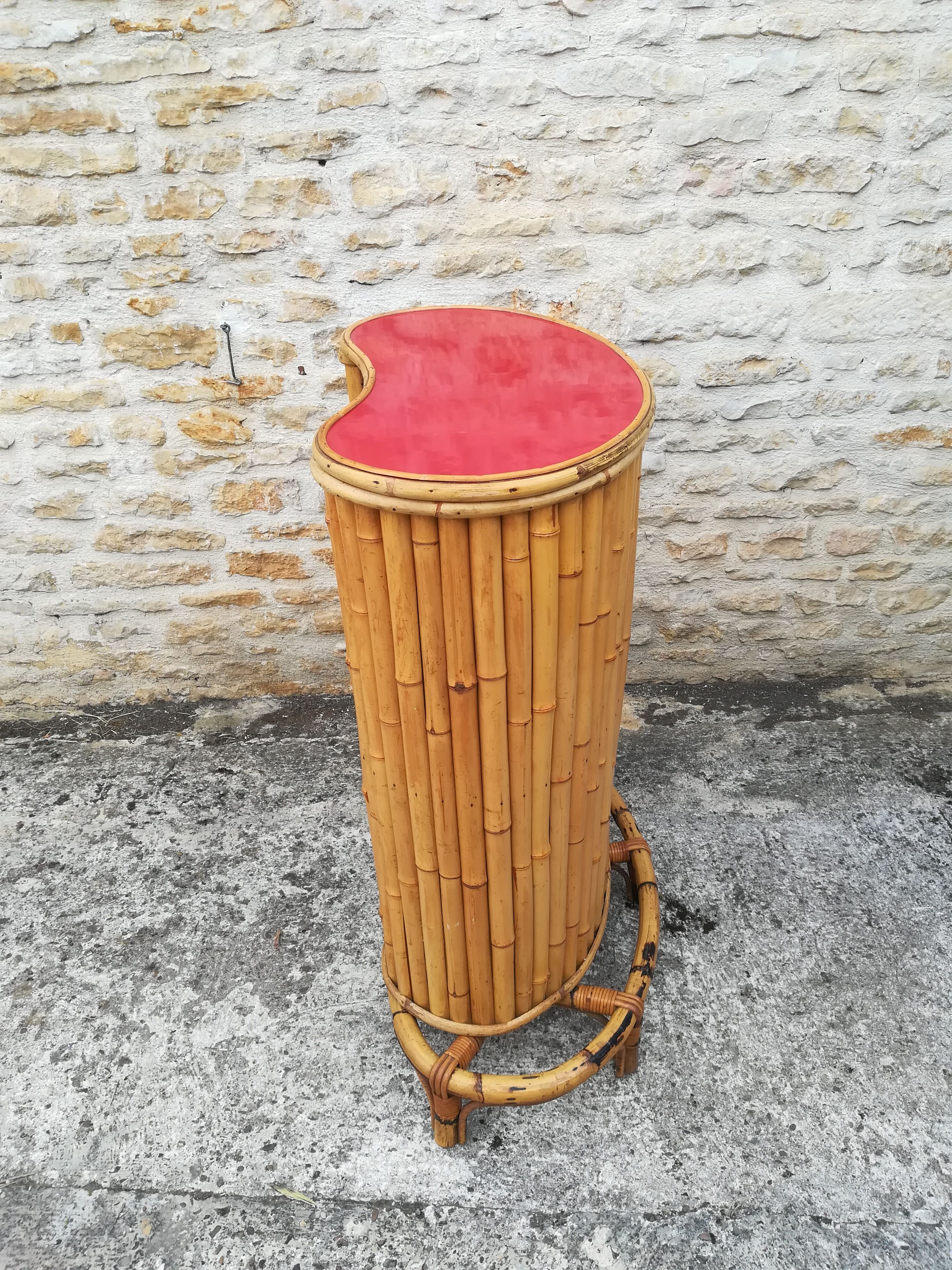 Bamboo tiki bar and two stools