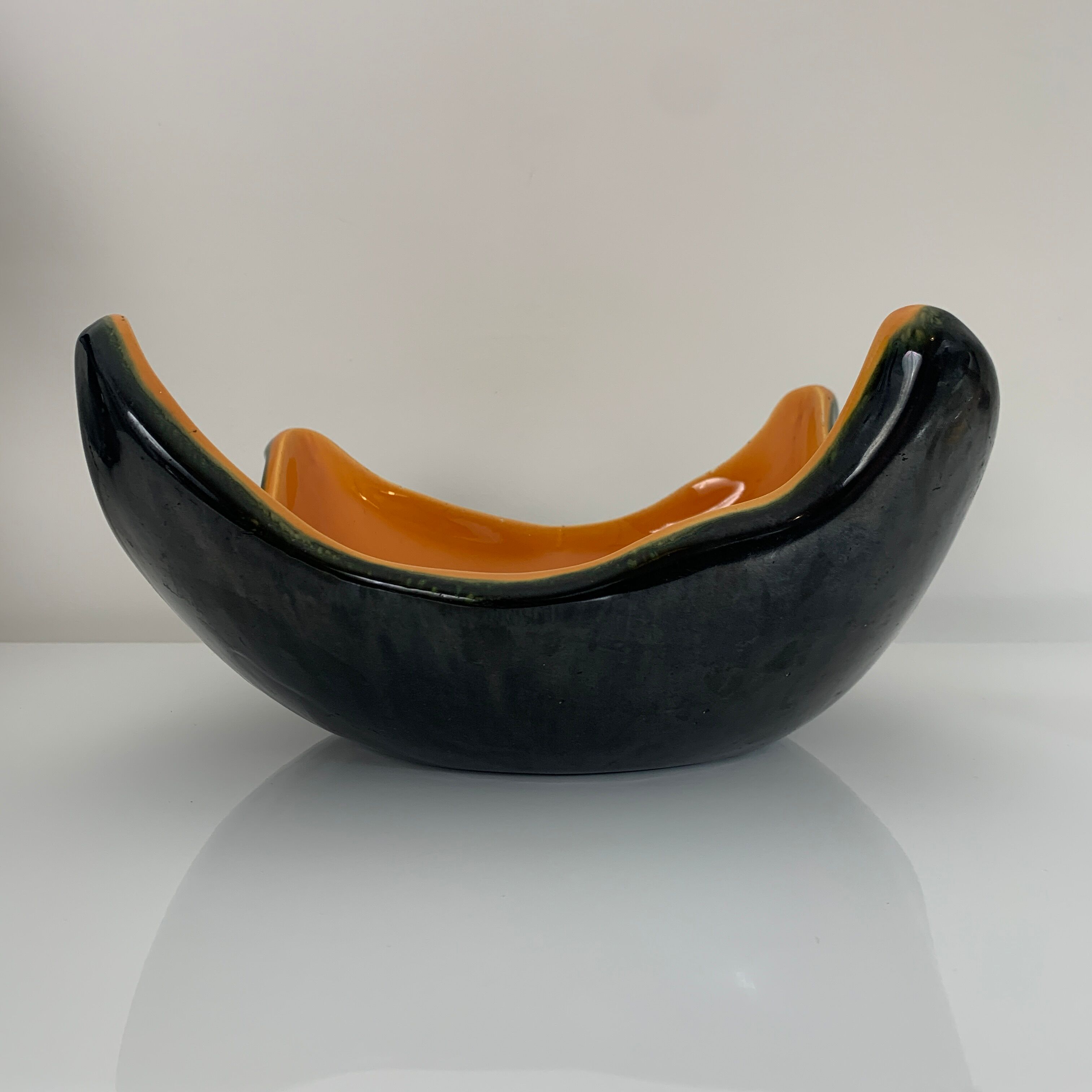 Cut handkerchief vintage ceramic two-tone free-form orange black