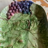 Barbotine Serving Cake Dish Vine Leaves and Grape Patterns