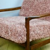 Wooden vintage brown armchair pink long hair proj. Z. Bączyk - 2 pieces available