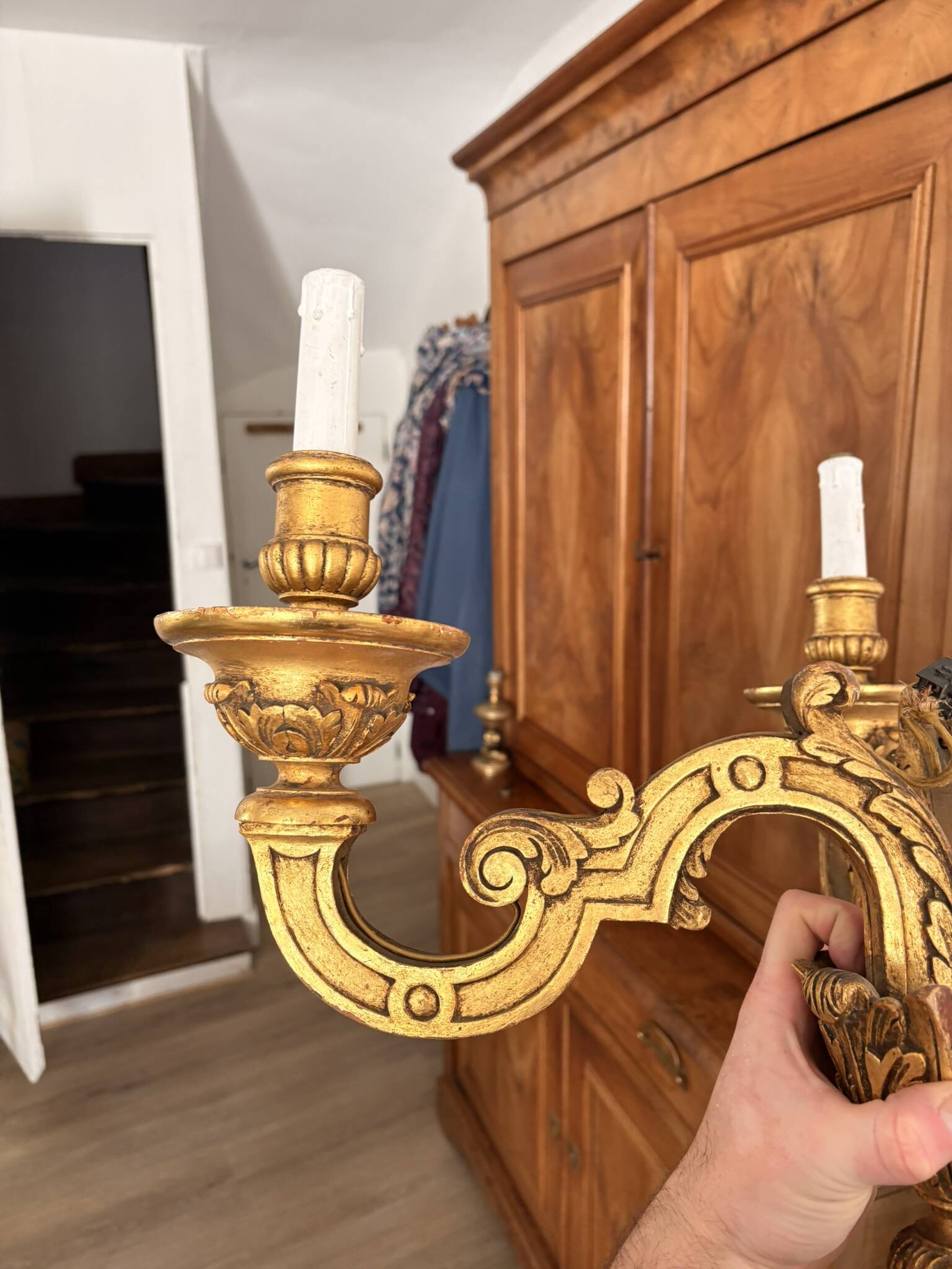 Antique Louis XIV Wall Light 19th Century Napoleon III Gilded Wood Gold Leaf