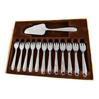 Box of 12 forks and 1 stainless steel dessert server