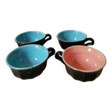 Set of 4 vintage ceramic bar cups blue pink black