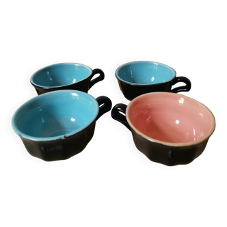 Set of 4 vintage ceramic bar cups blue pink black