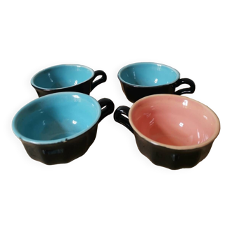 Lot de 4 tasses de bar céramique vintage bleu rose noire