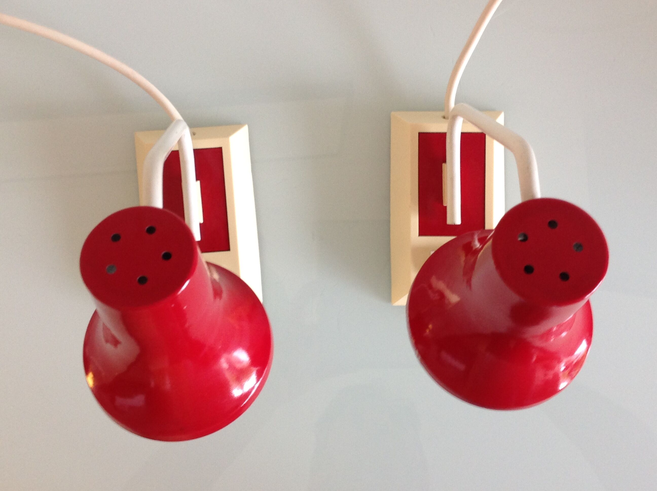 Pair of red and white bedside lamps 60