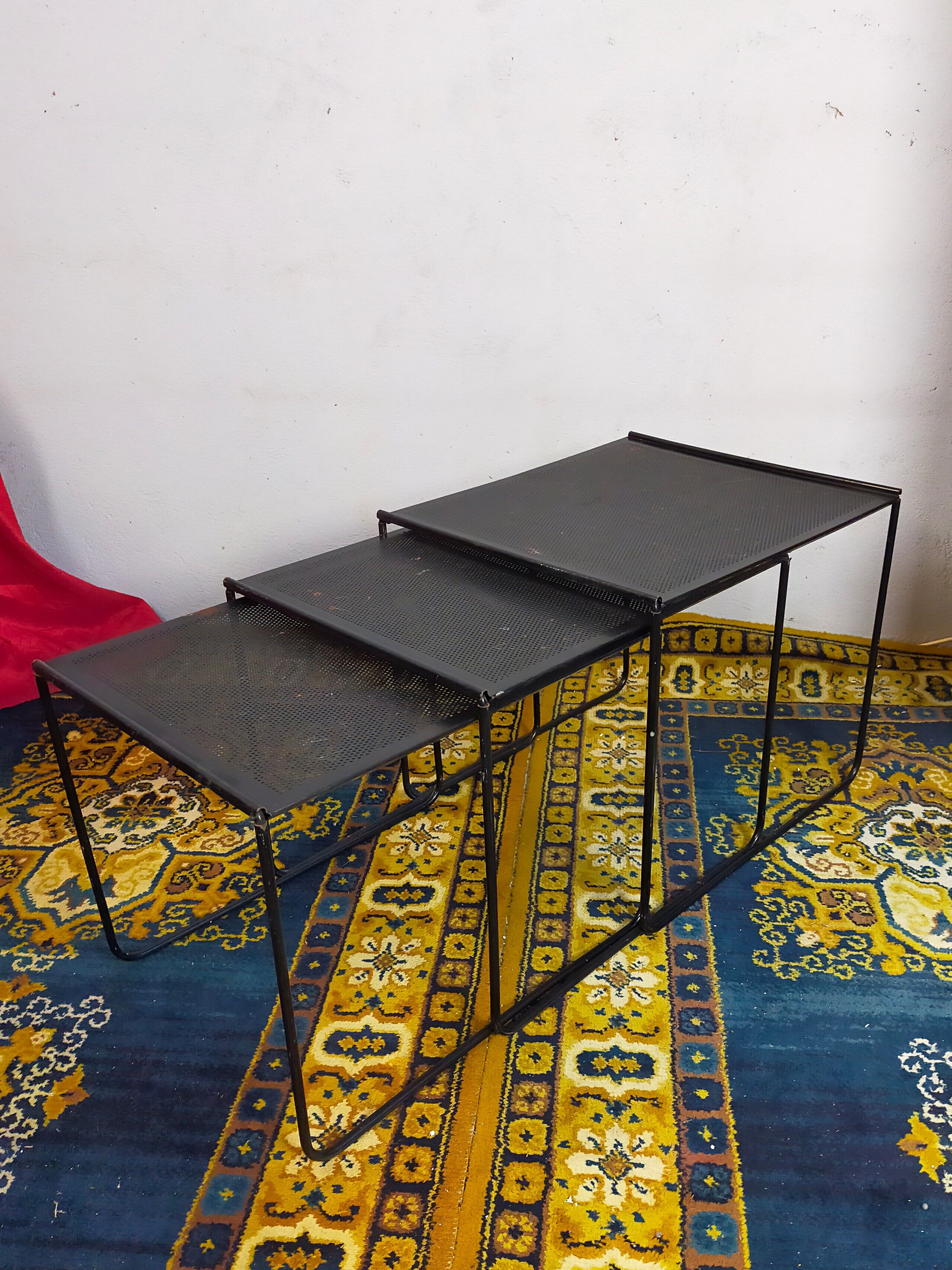 Vintage black metal trundle tables 1950