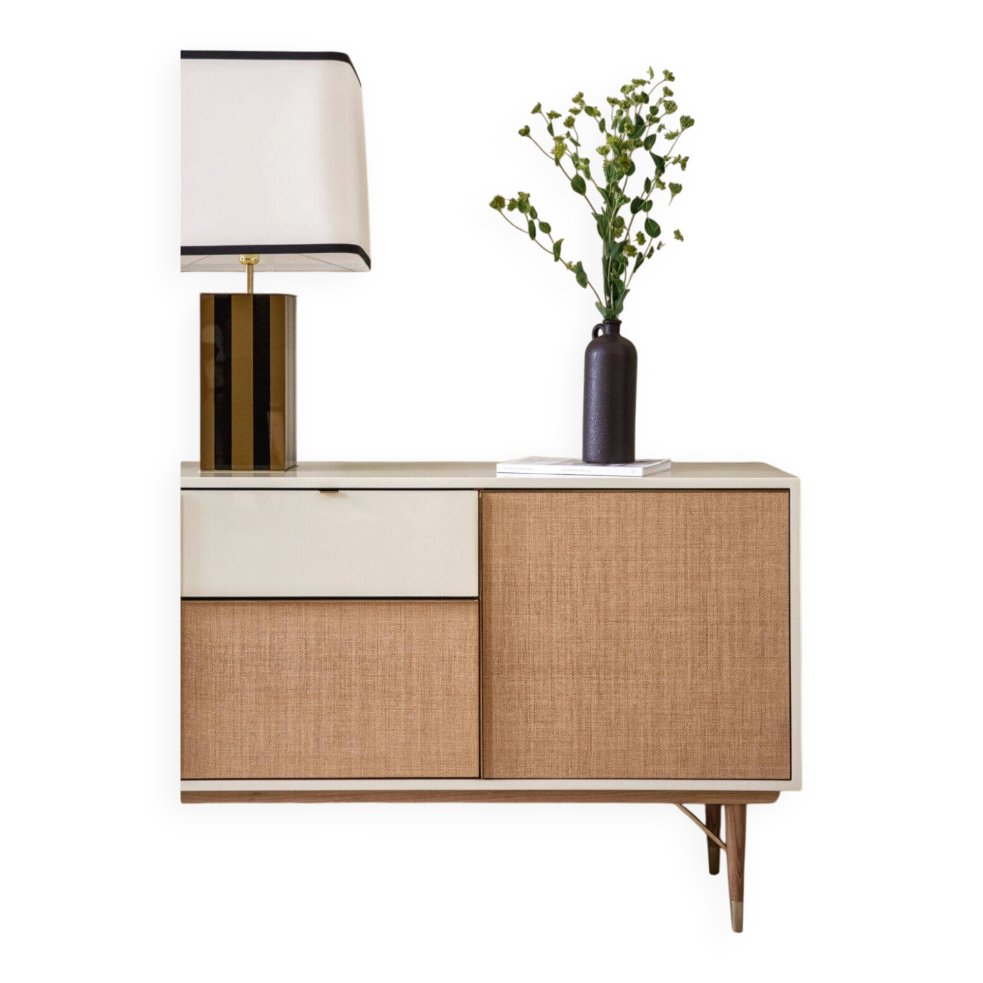 Enfilade Capri, low buffet in lacquer and rattan, brand Red Edition.