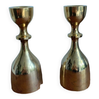 Scandinav brass candle holder duo