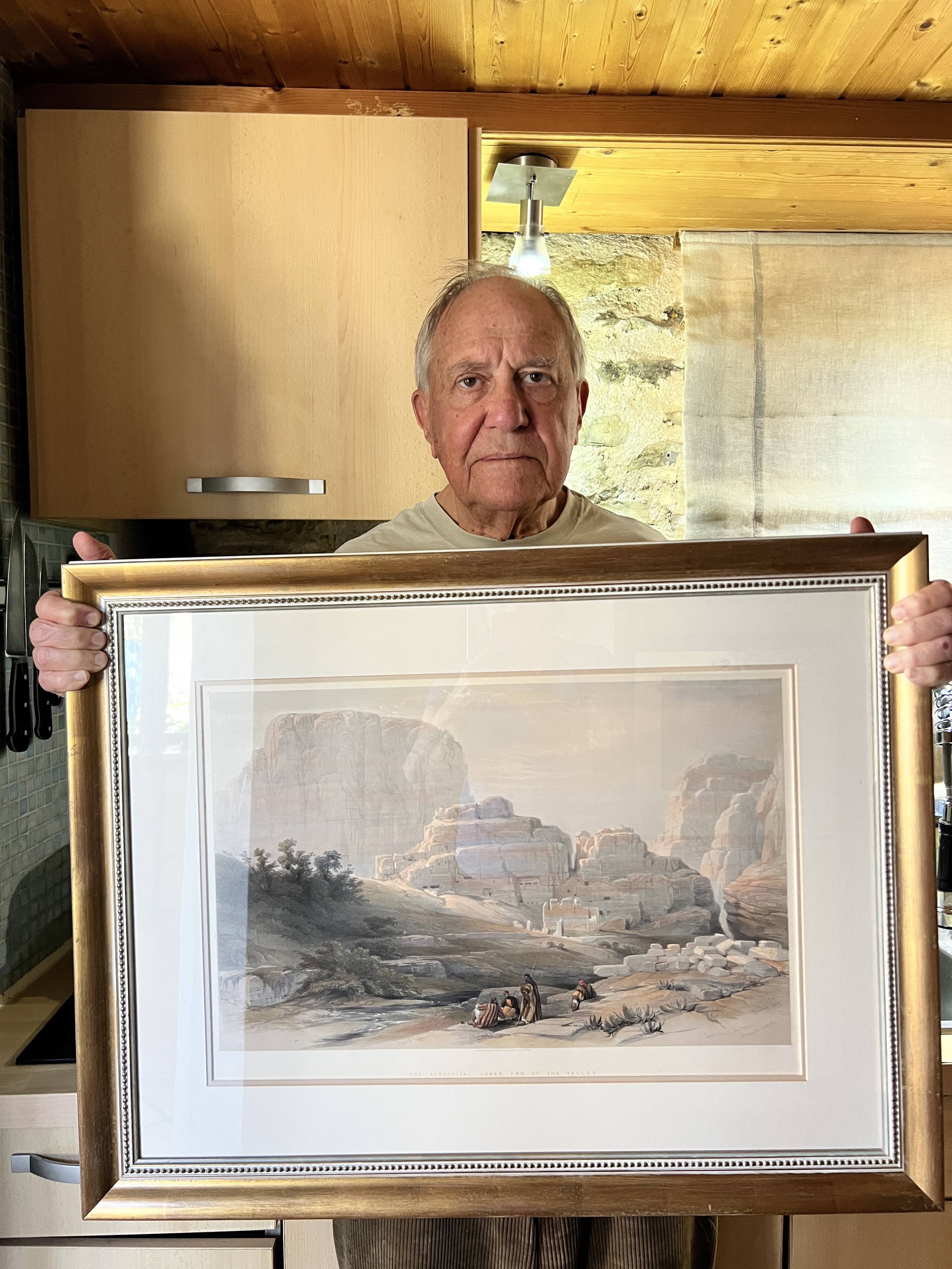 Framed 19th-Century lithograph after David Roberts depicting Petra Acropoli