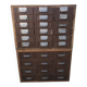 Brown wooden industrial wardrobe, multiple drawers, 1950s, workshop storage, Czech Republic.