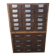 Brown wooden industrial wardrobe, multiple drawers, 1950s, workshop storage, Czech Republic.
