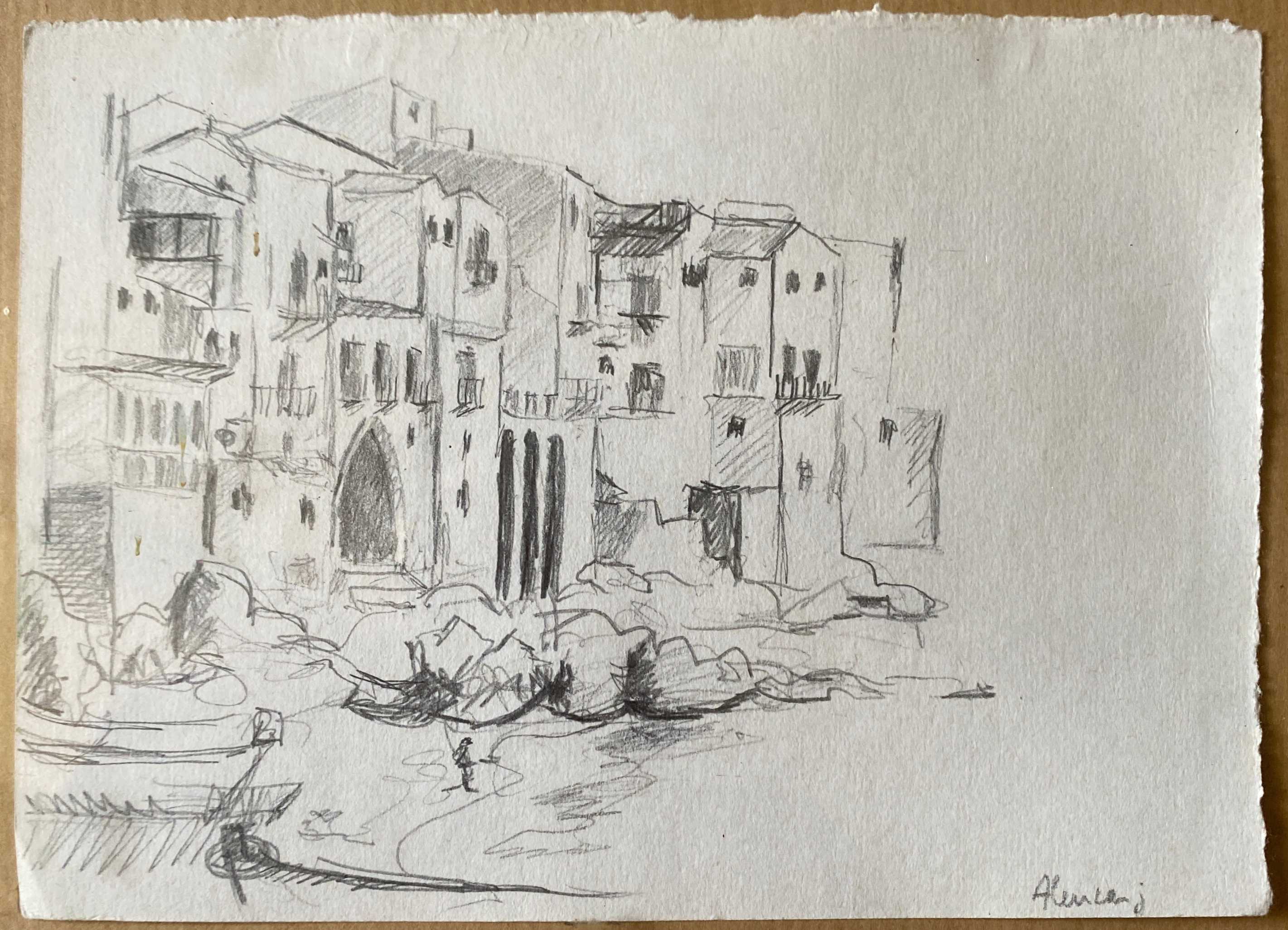 Lot of a watercolor accompanied by its sketched study