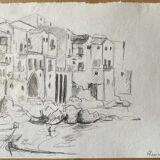 Lot of a watercolor accompanied by its sketched study