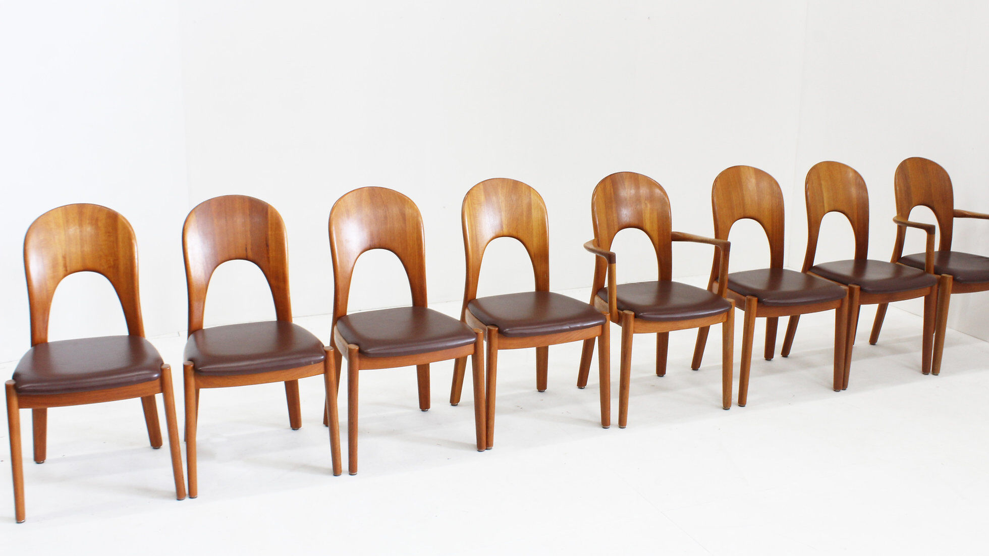Vintage Danish teak dining chairs by Niels Koefoed set of 8