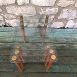 Nesting tables 50s in glass wood and brass
