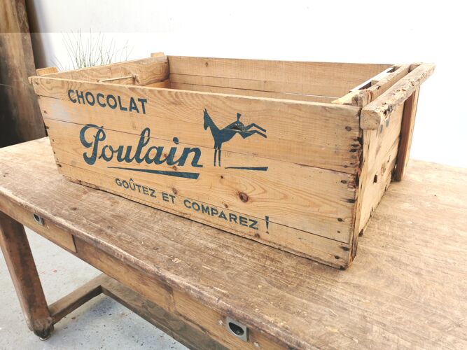Caisse Chocolat Poulain en bois 1950