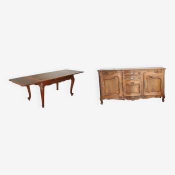 Walnut table and sideboard set. "signed "F.Togni"