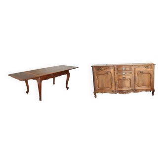 Walnut table and sideboard set. "signed "F.Togni"