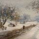 Old watercolor painting "Snow landscape" + frame
