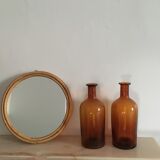 Vintage round rattan mirror 1950 29cm