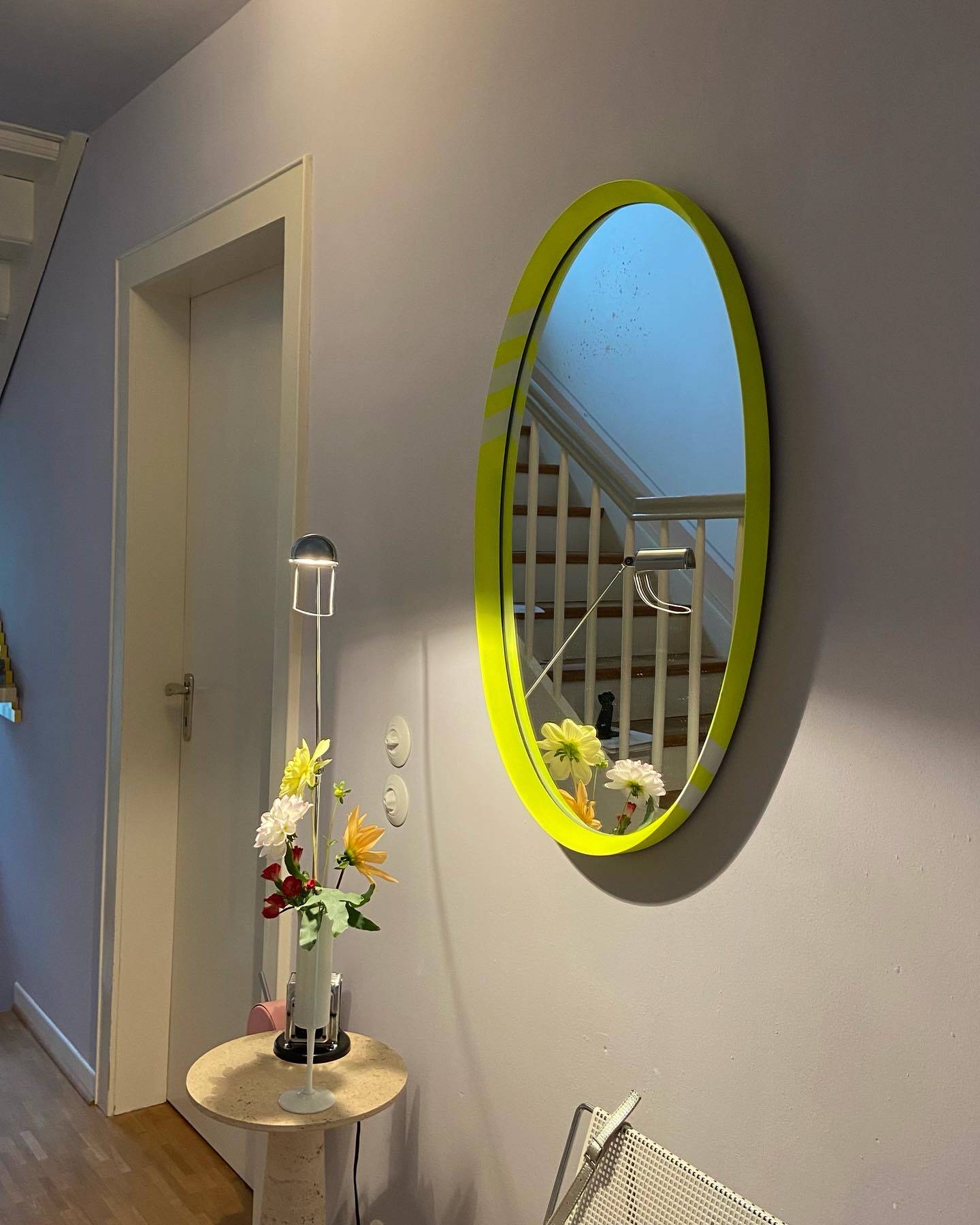 1970's oval wall mirror Schönbruch neon yellow