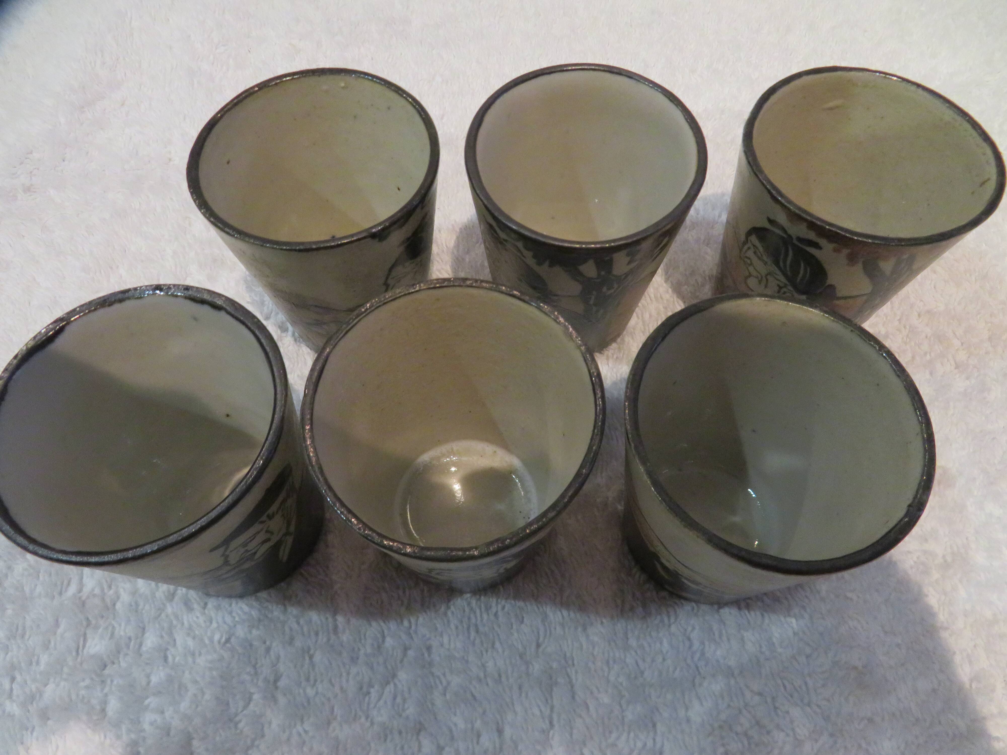 6 Ciboure stoneware liqueur goblets, Vilotte period, 6cl, h 5.8cm