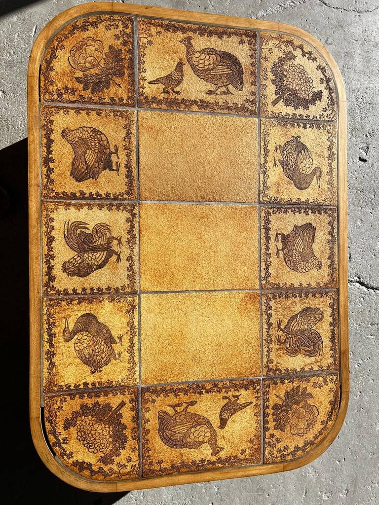 Roger Capron coffee table with bird decoration, 1960