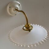 Wall light in white opaline glass, with ceramic and brass support