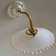 Wall light in white opaline glass, with ceramic and brass support