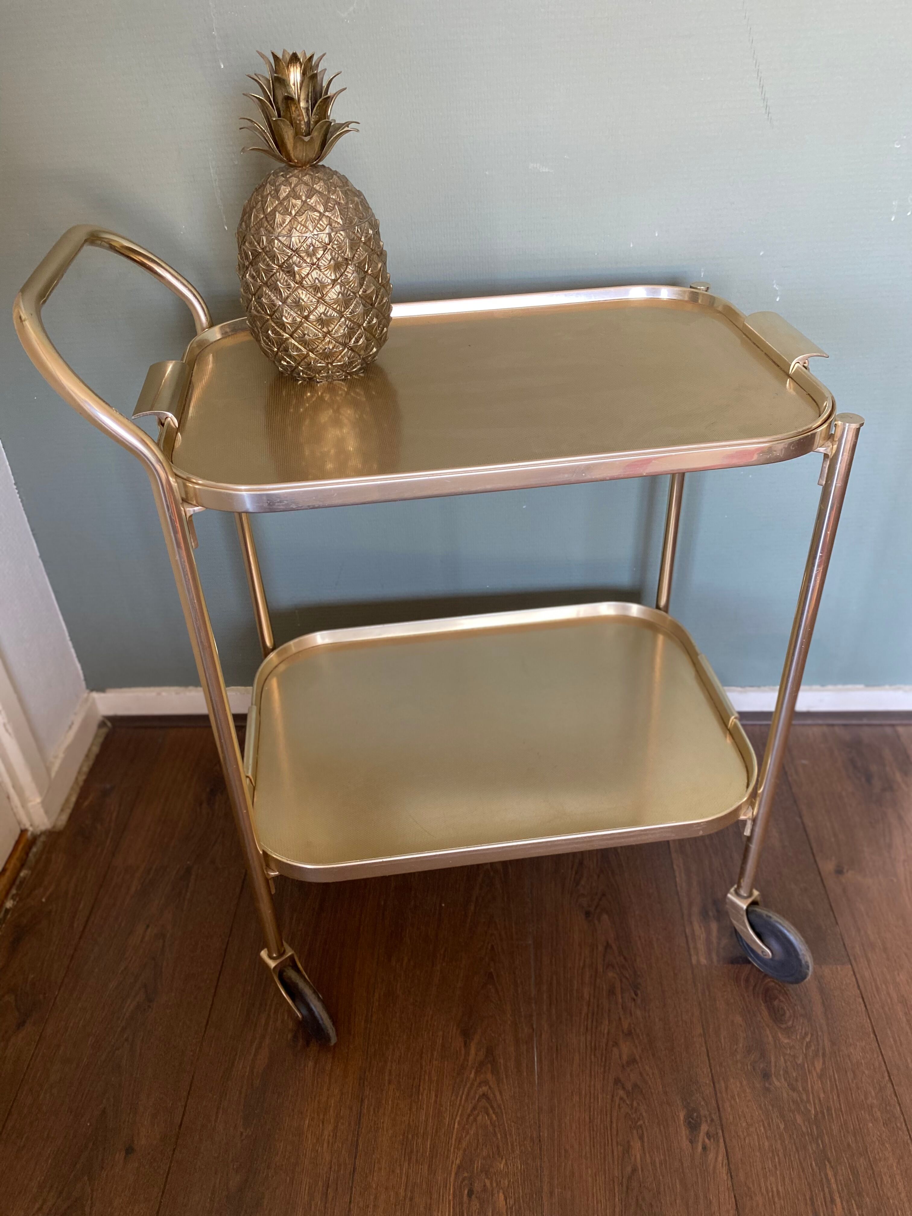 Chariot de service de régence du milieu du siècle en or de Kaymet, années 1950