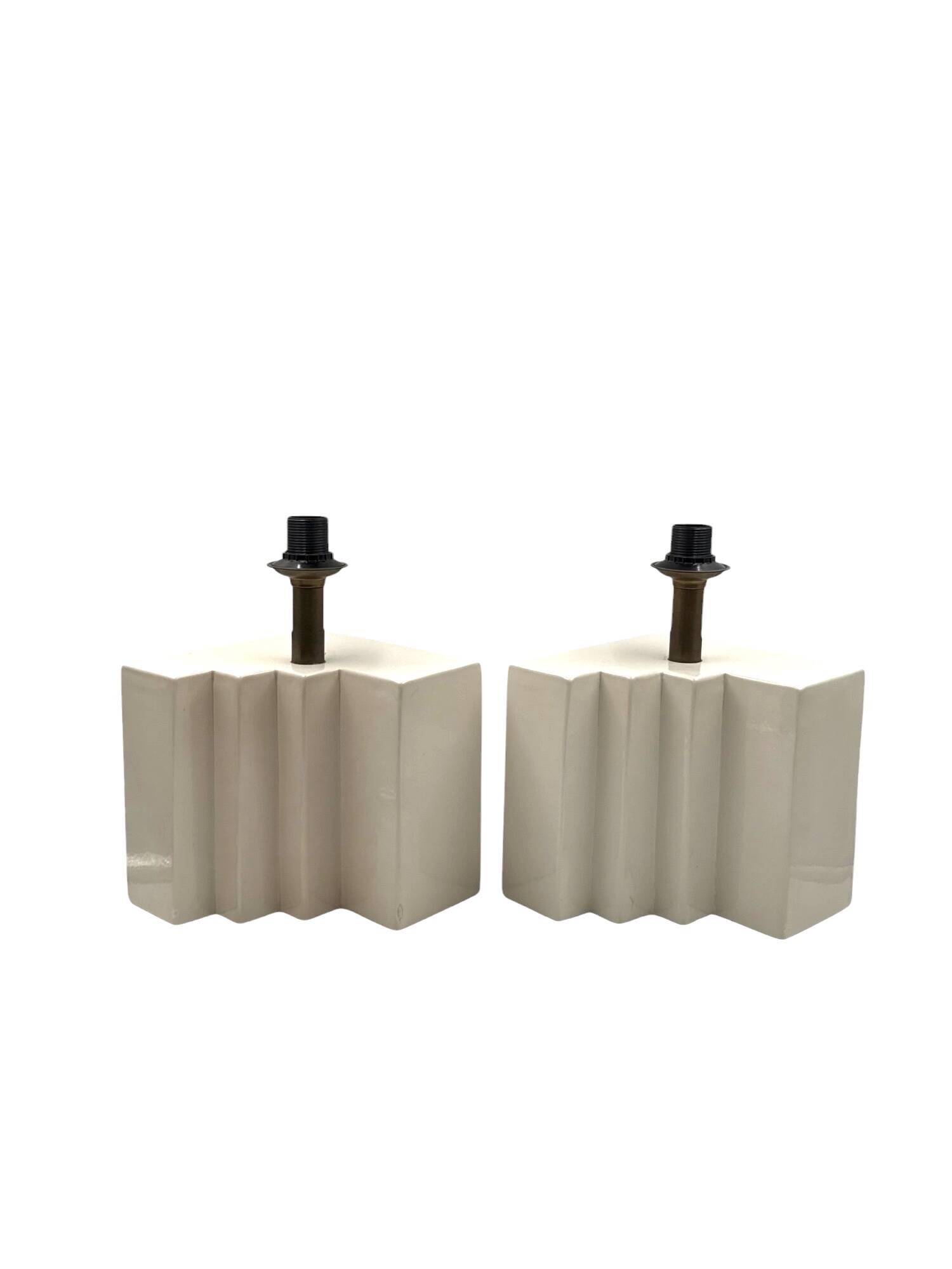 Hollywood regency set of 2 ceramic table Lamps, France 1970s