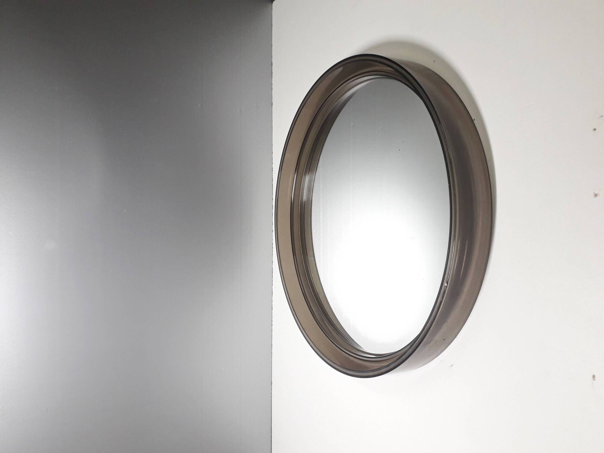 Vintage round mirror - gilac n° 1813 - smoked plexiglass - 1970s