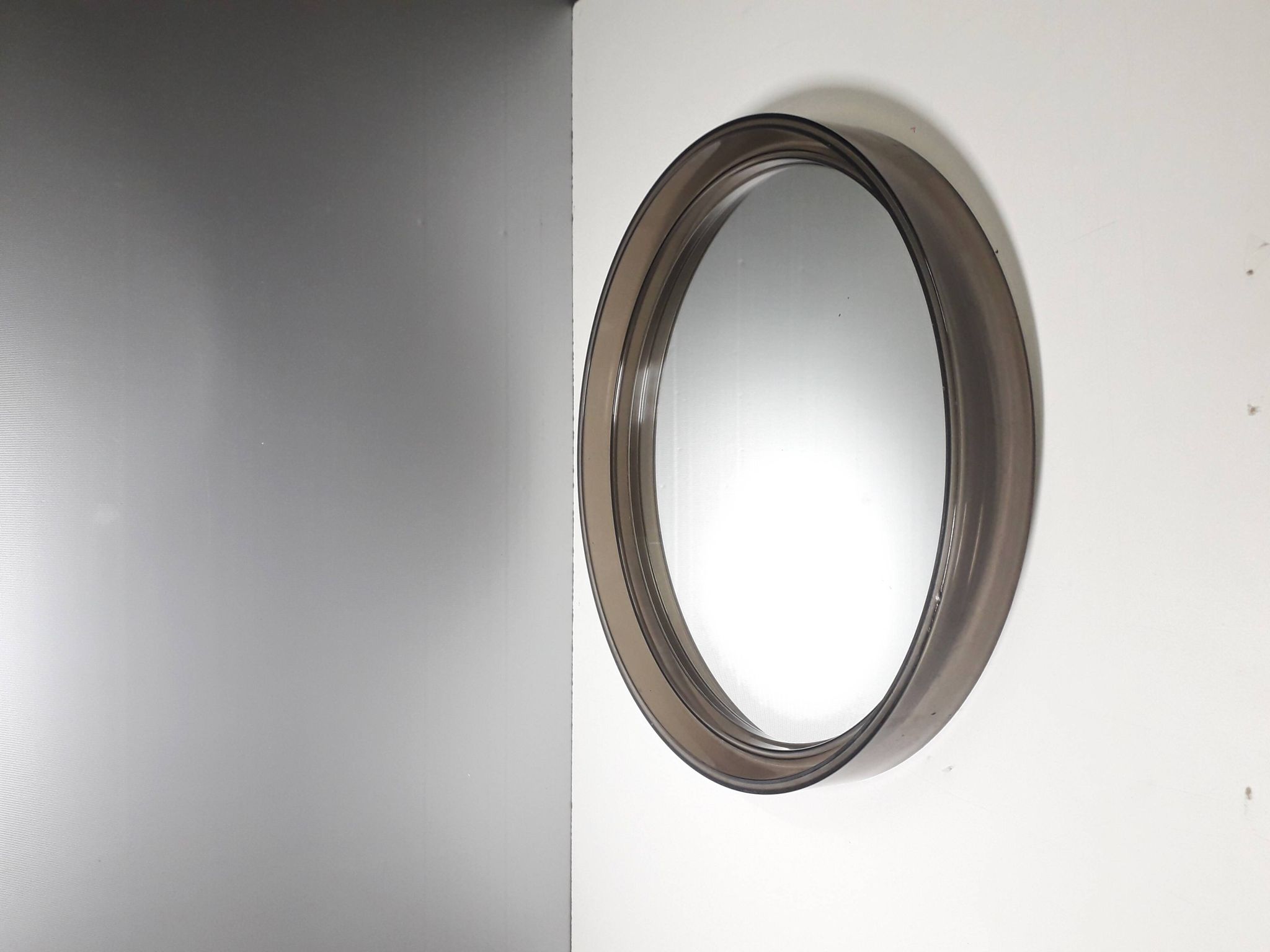 Vintage round mirror - gilac n° 1813 - smoked plexiglass - 1970s