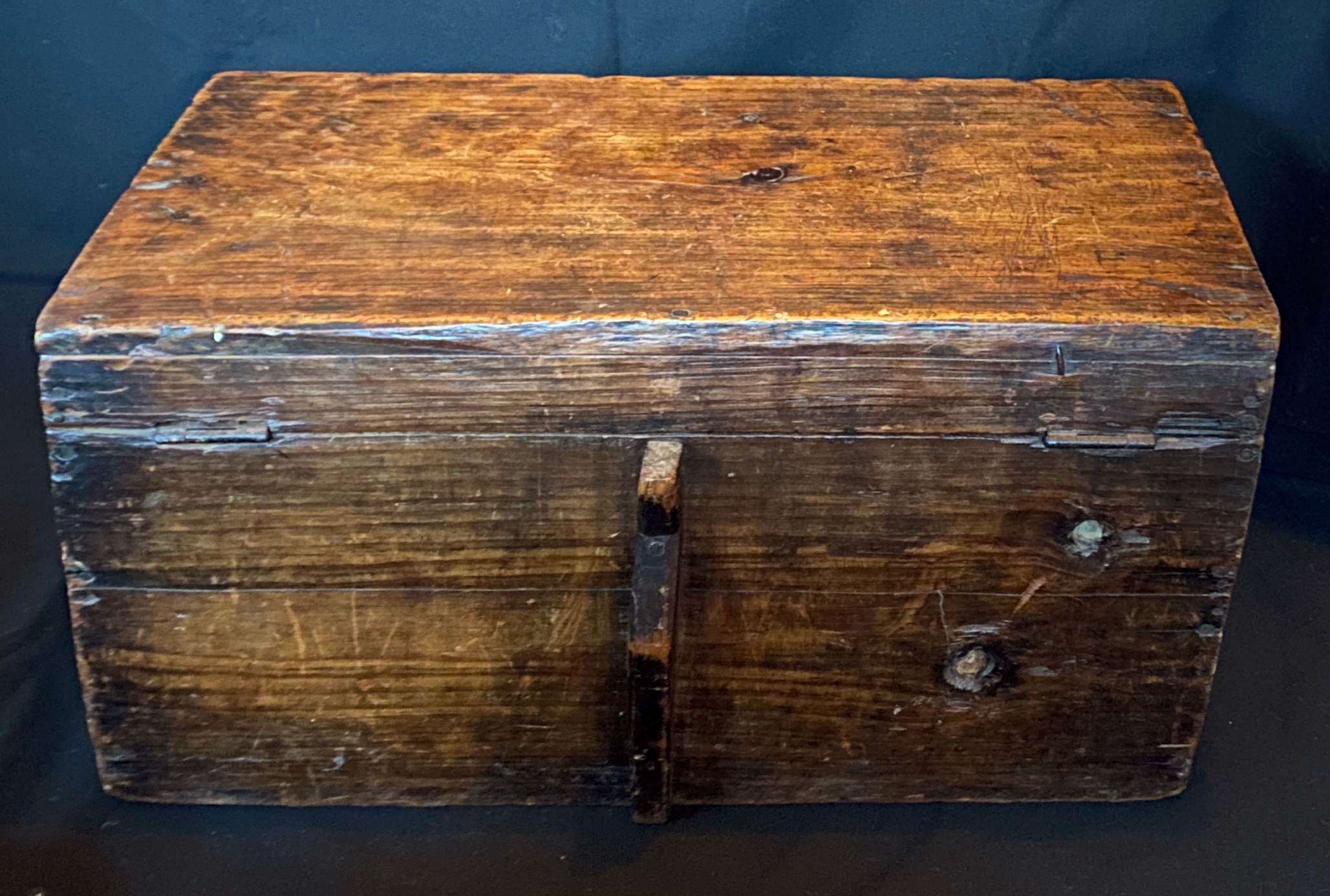 Old wooden chest with carved rosettes regionalism folk art