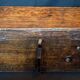 Old wooden chest with carved rosettes regionalism folk art