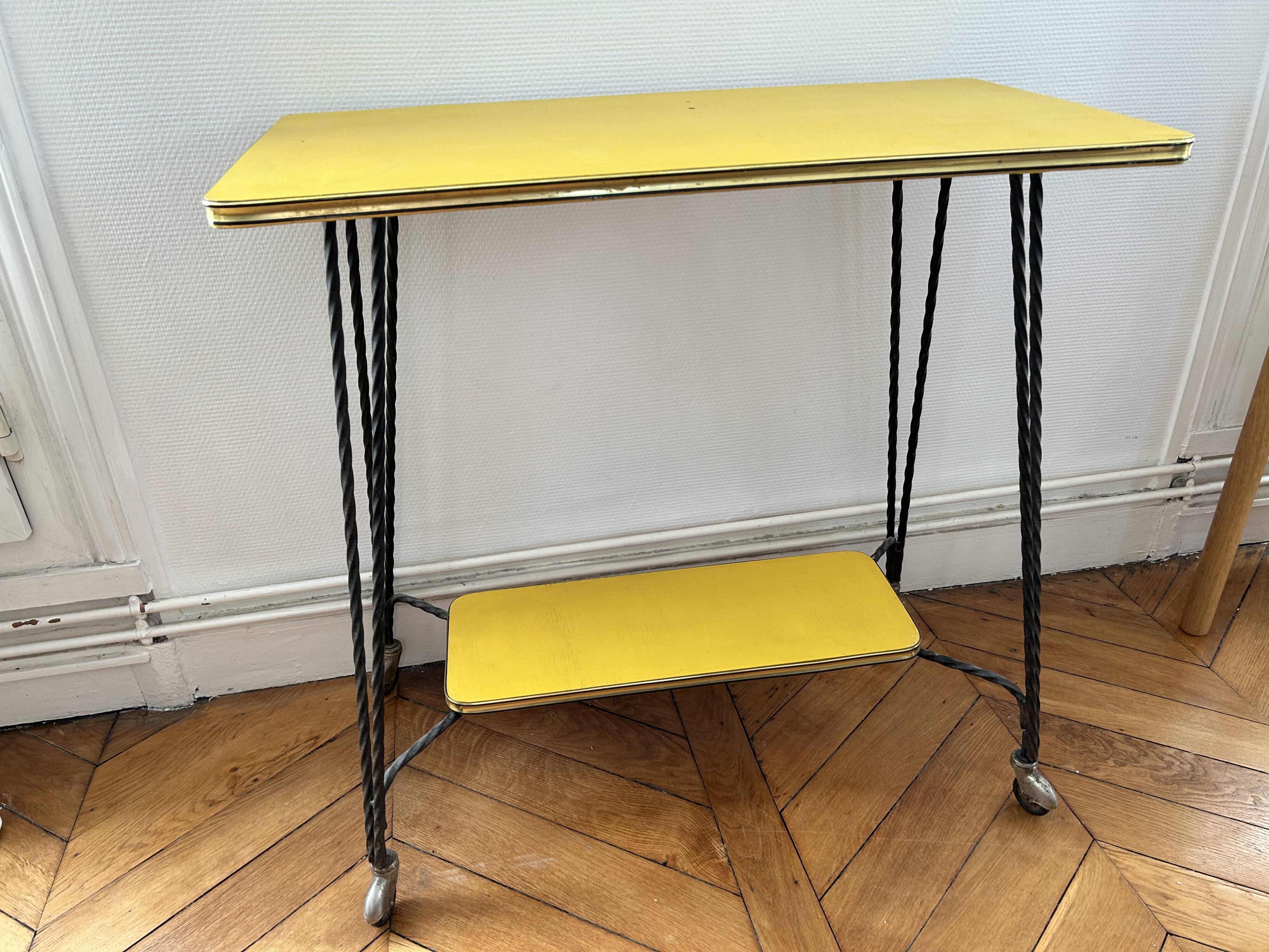 Vintage wrought iron yellow laminate console