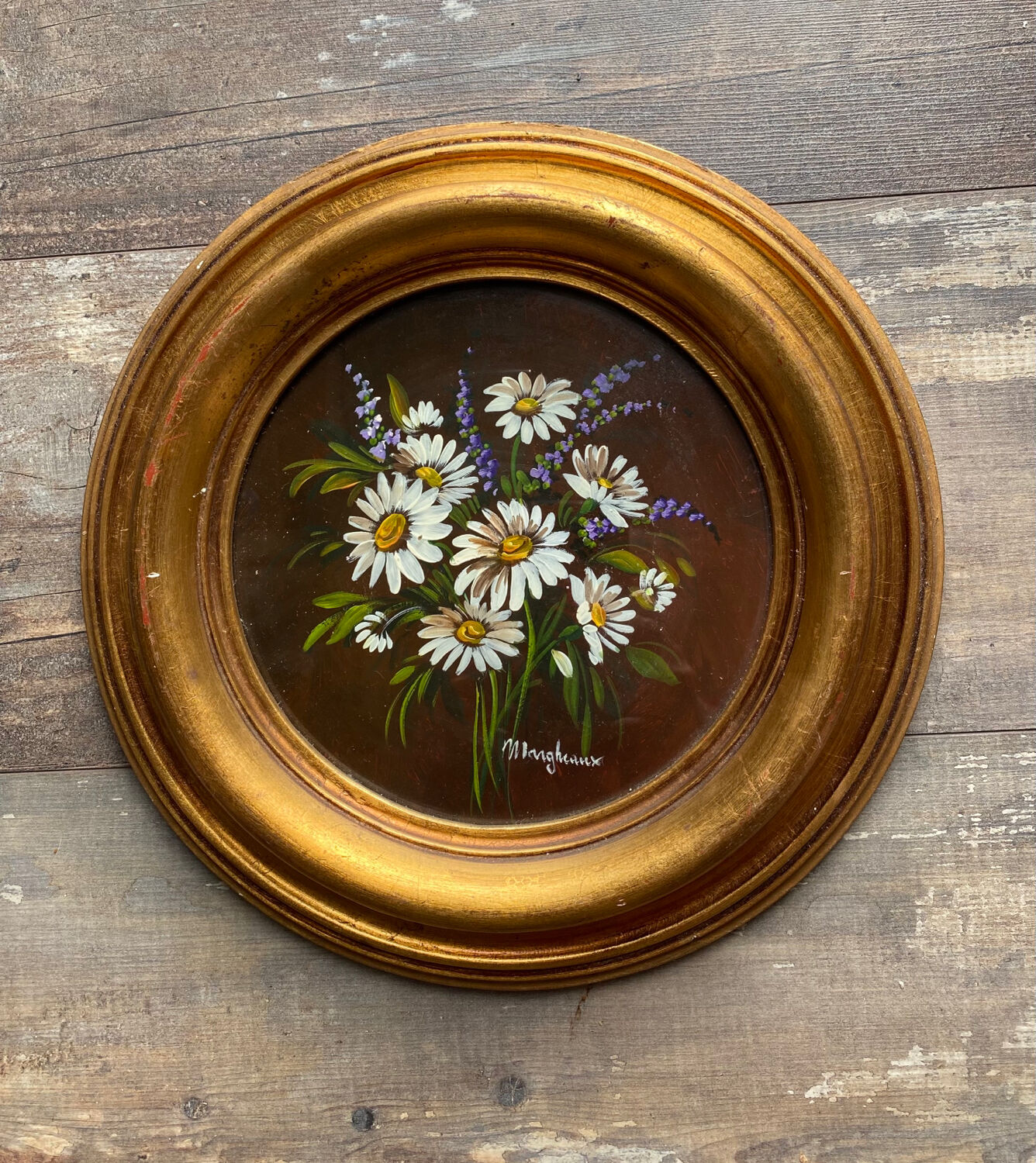 Painting bouquet round frame