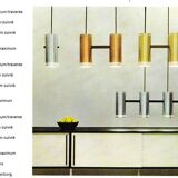 Rare lampe suspendue "Cylinder III" par Jo Hammerborg pour Fog & Mørup / années 1960 / design danois moderne du milieu du siècle / Teck / Laiton