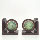 Pair of bookends vintage globe world map wood paper