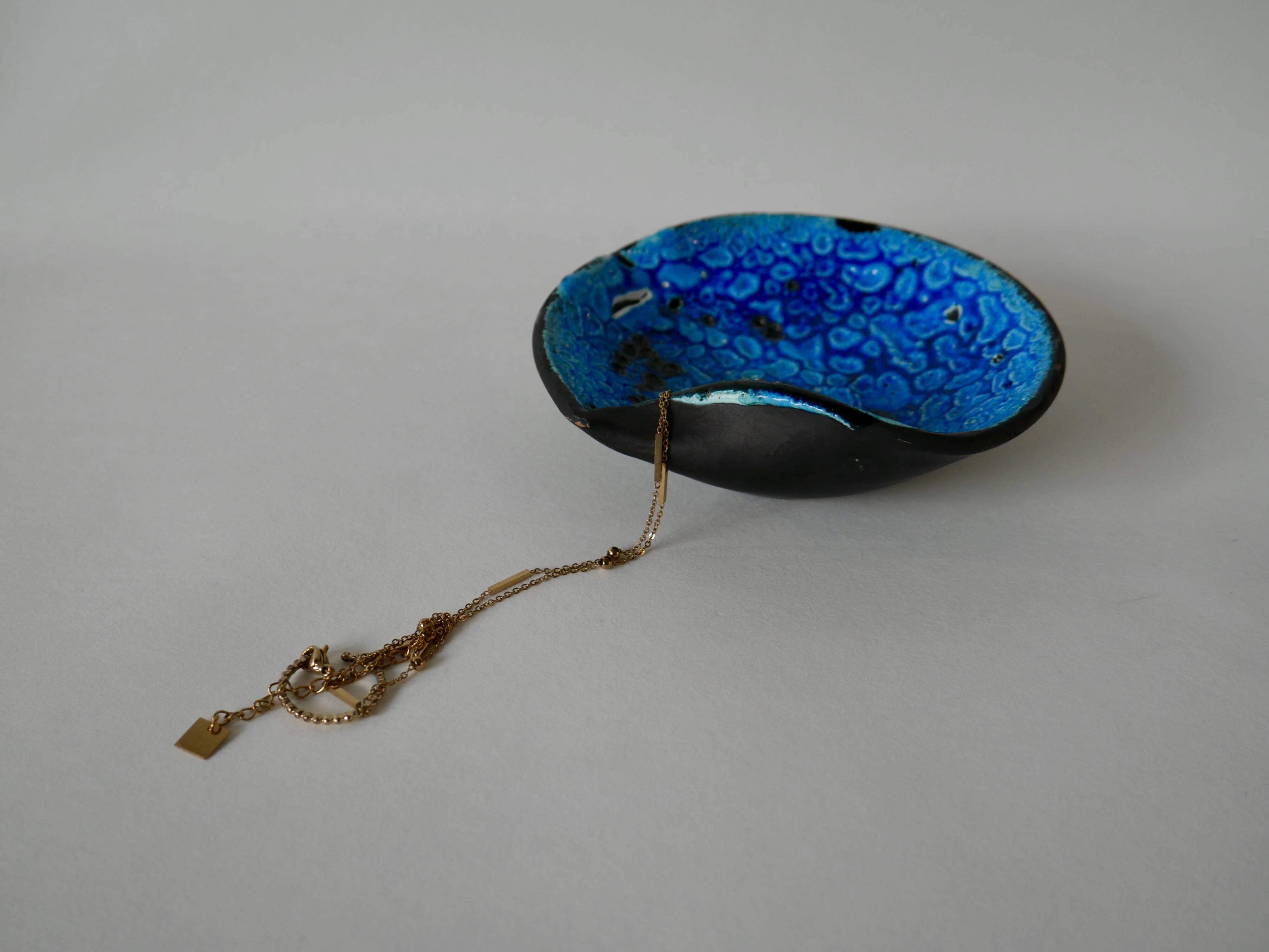 Fat Lava blue round ceramic ashtray 70s