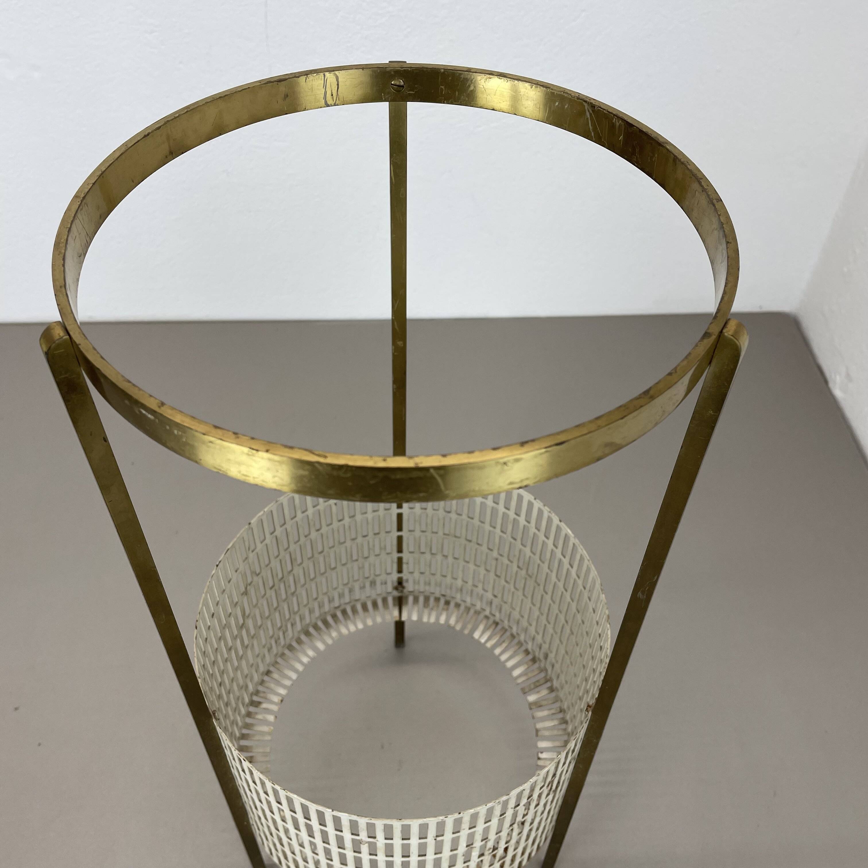 Midcentury Brass Mategot Style Hollywood Regency Umbrella Stand, France 50s