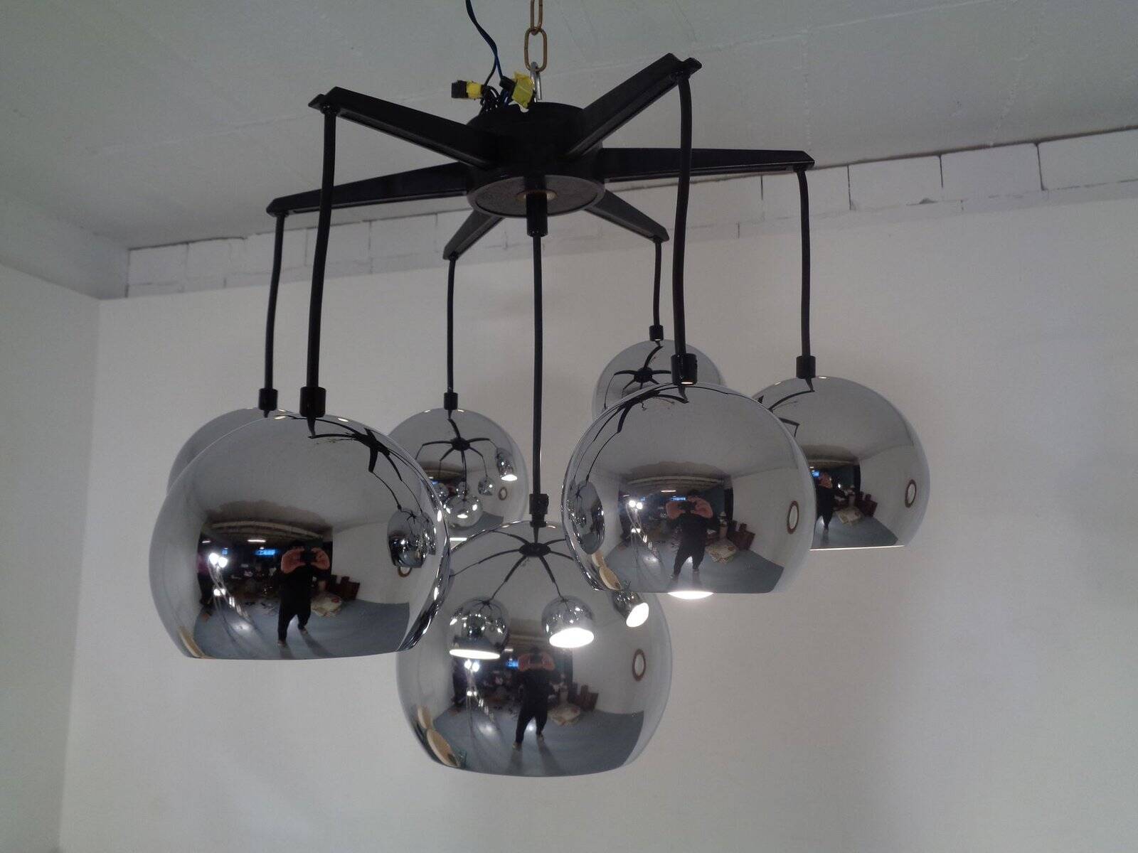 Space Age chrome-plated ceiling lamp, 1960s