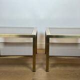 Pair of large square brass side tables